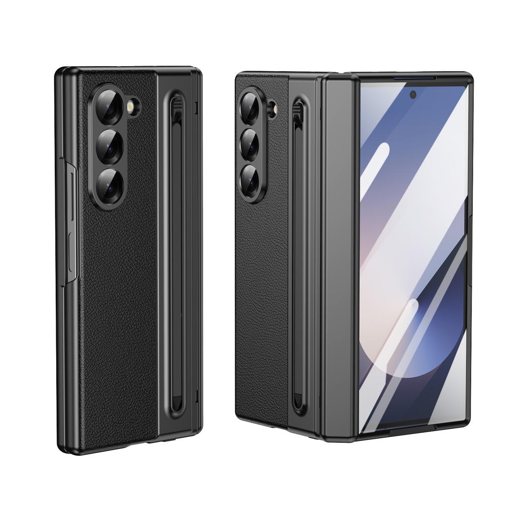 Тонкий чехол с ощущением кожи для Samsung Galaxy Z Fold 7 6 5 4 3 со слотом-держателем для стилуса, пластиковая складная защитная крышка, устойчивая к ударам