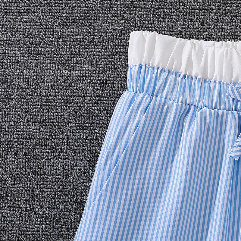 Одежда для девочек 8-12 лет, популярные повседневные полосатые брюки, широкие брюки для детей