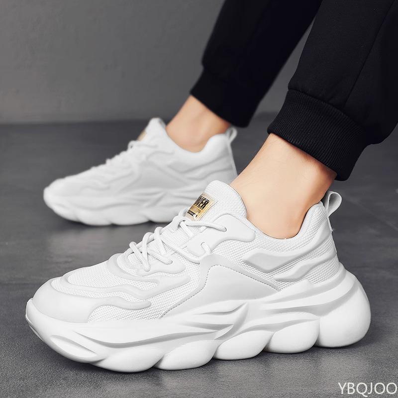 Летние дышащие сетчатые новые повседневные спортивные туфли мужские для бега толстая подошва увеличивающие рост простые удобные противоскользящие туфли