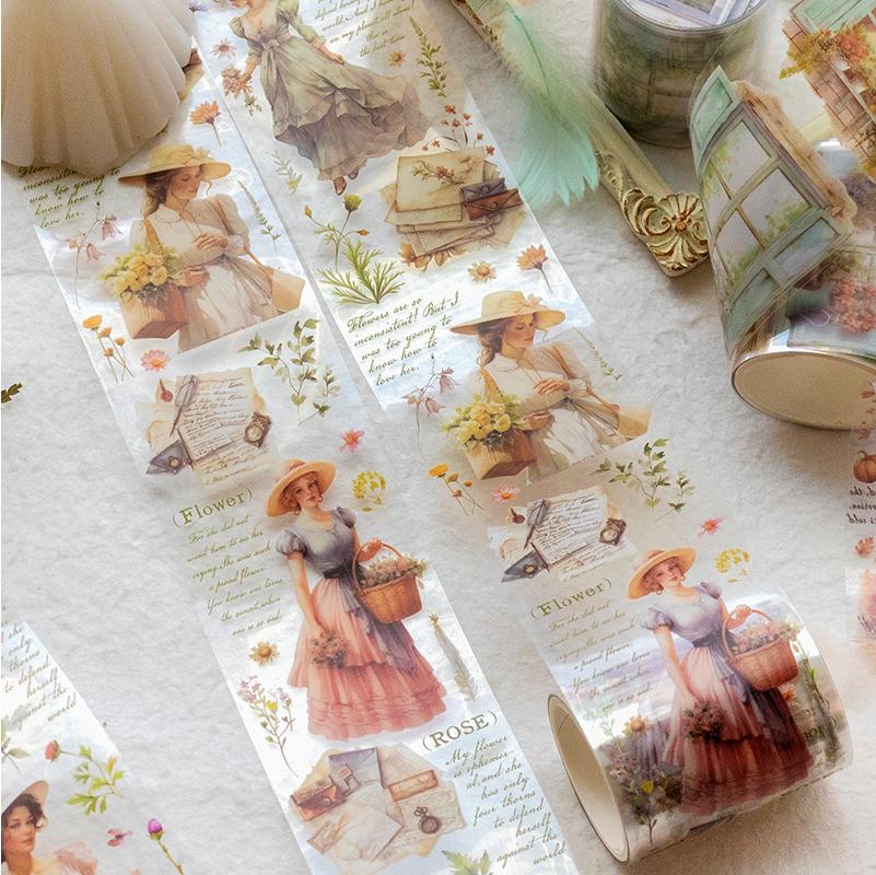 5cm*2m Vintage PET Landscape Girl Tape Decorative Stick Labels Diary Album Scrapbooking Material Handmade Junk Journal Supplies