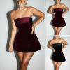 Women Evening Dress Off Shoulder Bandeau Backless Sleeveless Slim Waist A-line Mini Dress Prom Party