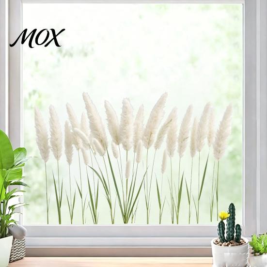 Waterproof Plant Decals Natural Pampas Grass Static Window Cling, White Reed Glass Decal for Simple Pattern Film Living Room Balcony, Removable