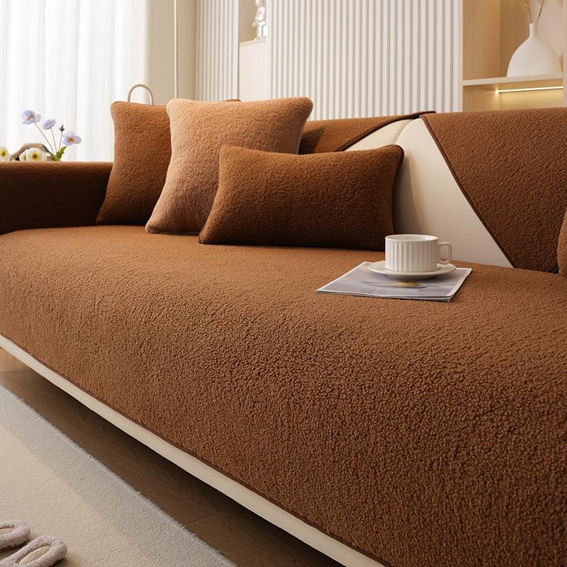 Зимняя подушка для дивана, плюшевые новые нескользящие подушки для сиденья, простые современные однотонные чехлы для диванов, ткань