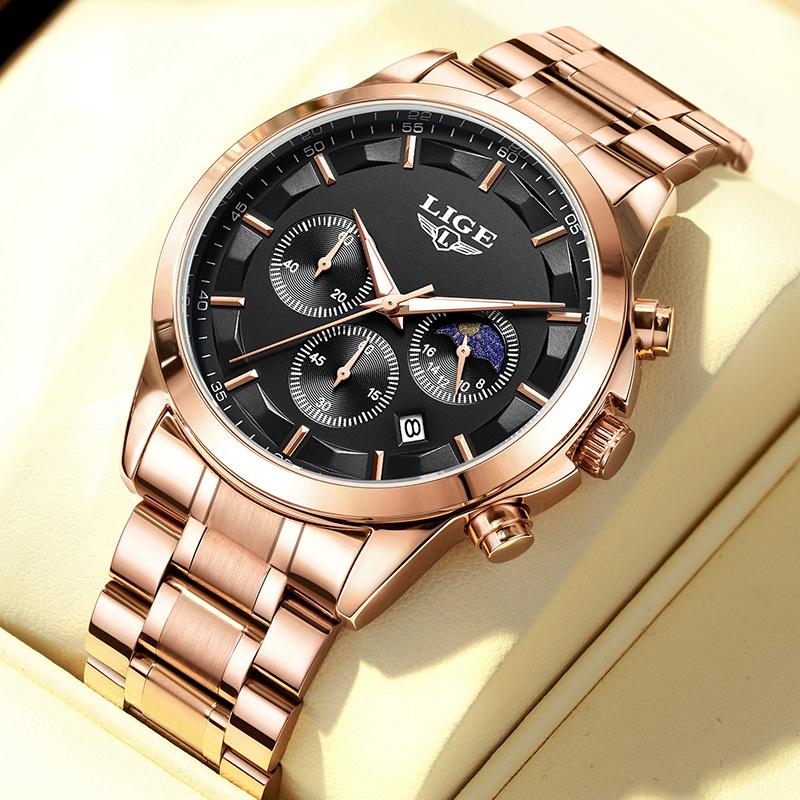 LIGE New Luxury Mens Watch Fashion Business Quartz Wristwatches Sports Waterproof Luminous Steel Watches Men Reloj Hombre