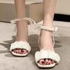 Women's New Butterfly Knot Sandals 2024 Summer Fashion Square Head Thick Heel Temperament Trend Beading High Heels Women