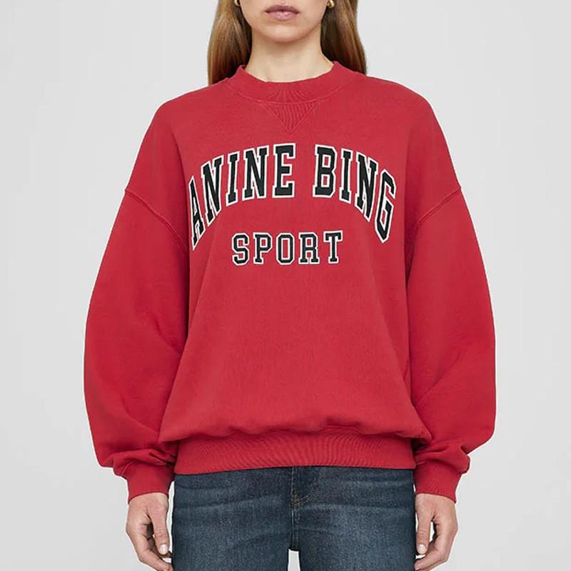 Winter Womens Vintage Fleece Sweatshirt Loose Fit Letter Print Round Neck Long Sleeve Street Style