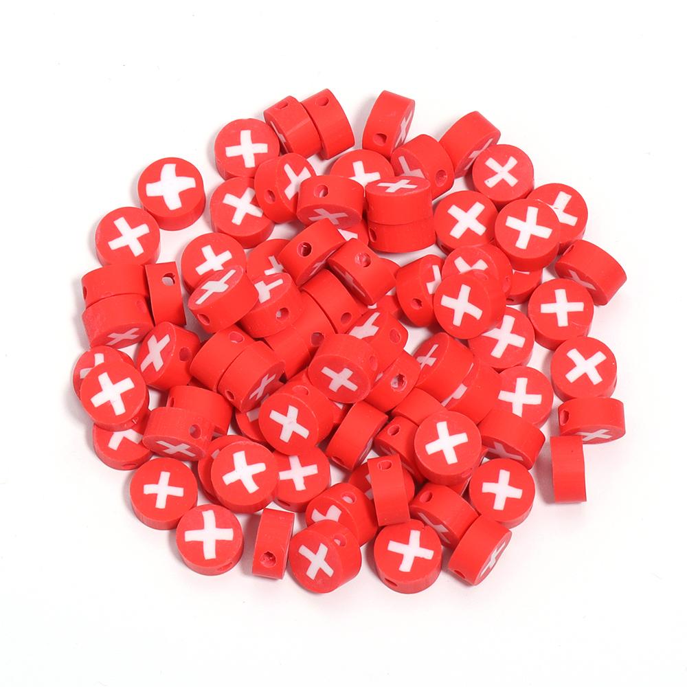 50Pcs 9mm Polymer Clay Flat Round Beads National Flag Loose Spacer Beads For DIY Handmade Bracelets Earrings Making Accessories