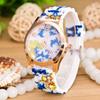 Женские печатные часы, Модные кварцевые женские наручные часы с цветочным циферблатом, Модные кварцевые аналоговые часы с тонким ремешком