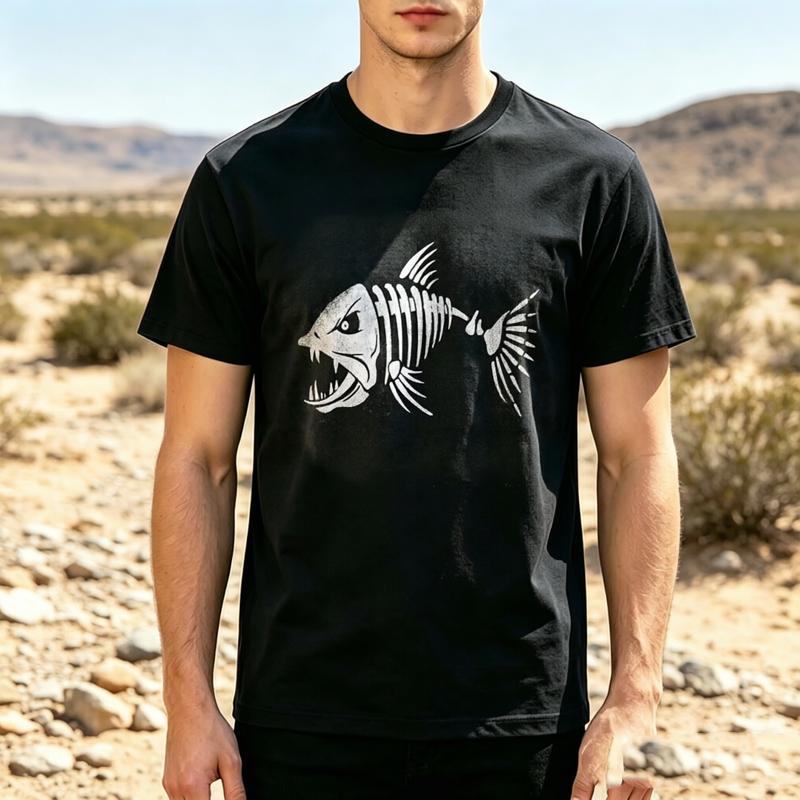 Funny Bone Fish Skeleton Graphic T Shirt Unisex Cotton Short Sleeve Tee Vintage FisherUnisex Streetwear Casual Summer Gift Harajuku