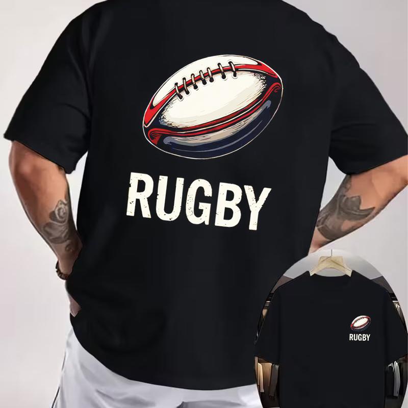 Vintage Rugby Graphic Motorcycle Double Sided Print T-Shirt Men's Summer Short-sleeved Round Neck Casual Streetwear Tops Tee
