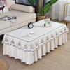 Anti Slip Thick Checkered Tabletop Cover Embroidered Lace Edge Skirt Hem Tablecloth Plush Rectangular Home Tea Table Dust Cover