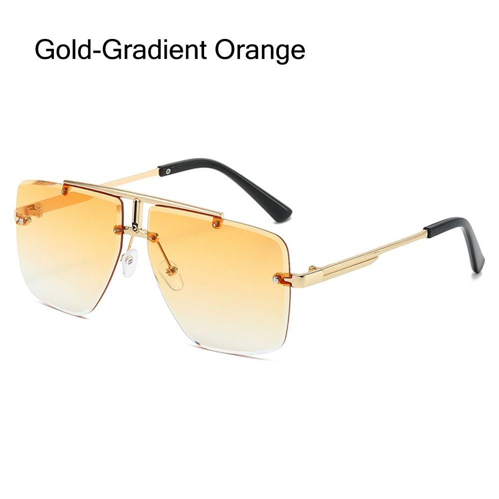 Oversized Double Bridge Frameless Sunglasses Vintage Square Frame Men's Shades Outdoor Gradient Lens UV Protection Sun Glasses