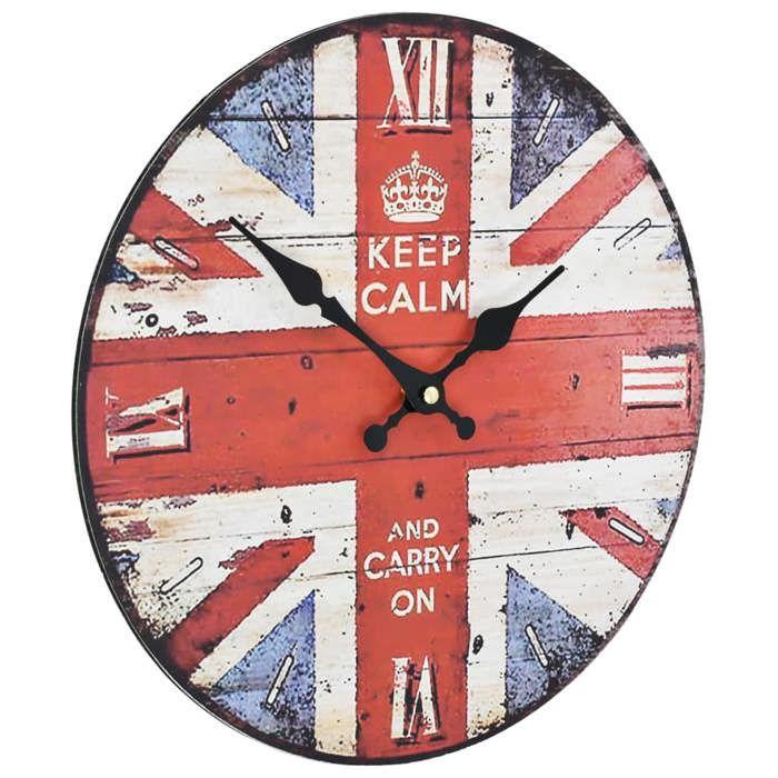 VidaXL Vintage Wall Clock United Kingdom Quartz Living Room Watch Wall Pendulum 30 Cm MDF Multicolor 50627
