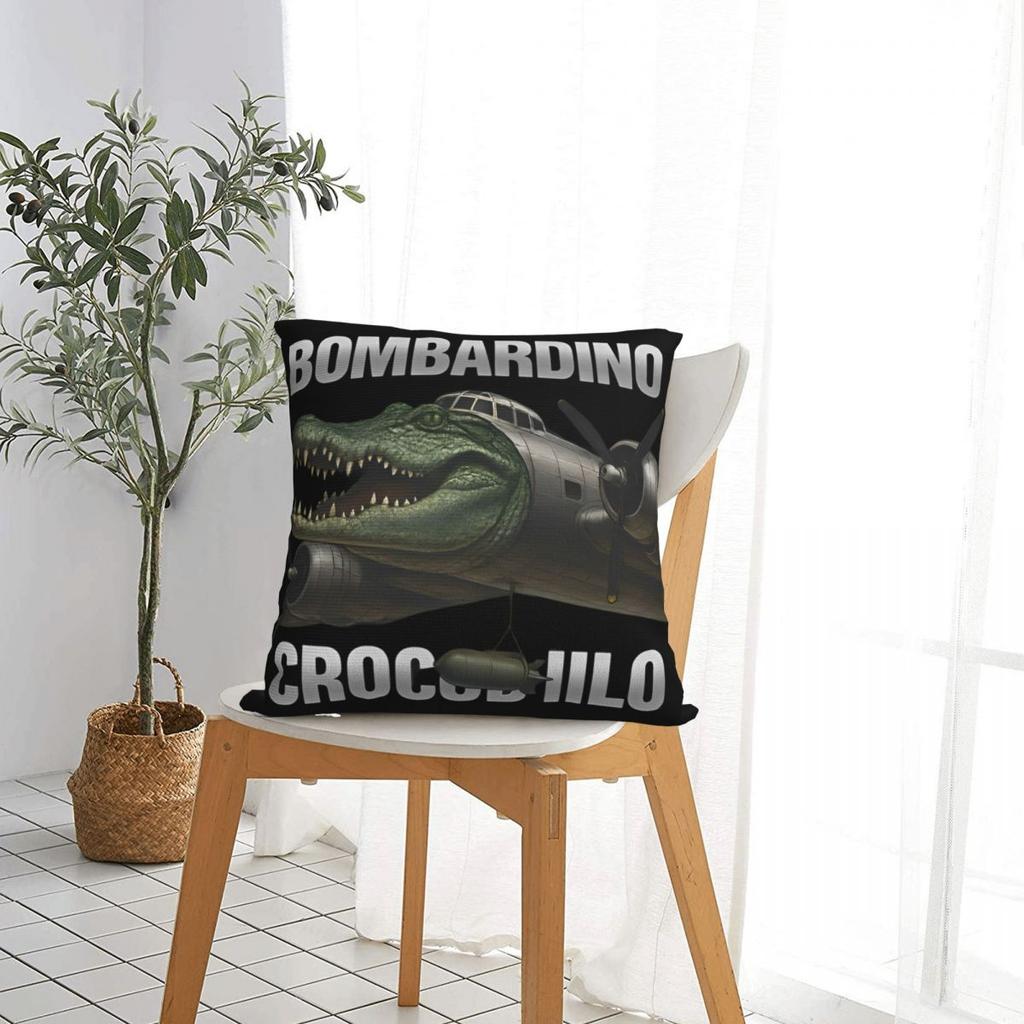 Bombardiro Crocodilo Brainrot Музыкальная наволочка Полиэстеровая наволочка для подушки Декор Итальянский мем Наволочка для подушки Домашняя на молнии