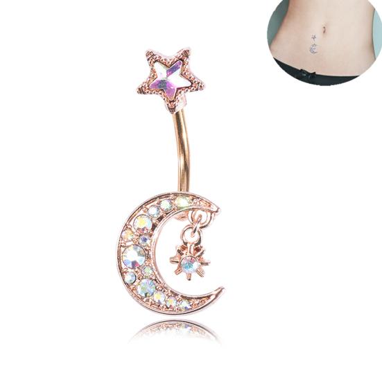 Women Moon Star Colorful Rhinestone Navel Ring Body Piercing Jewelry