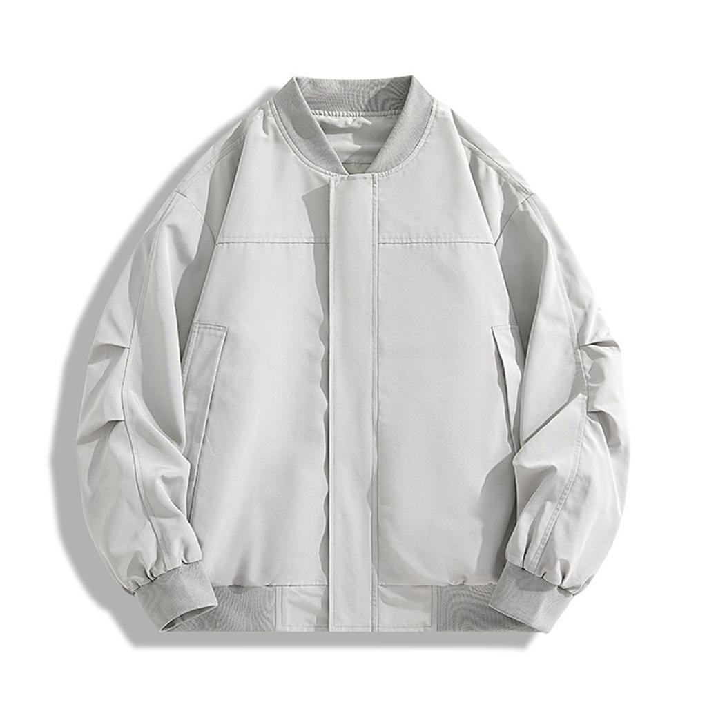 Men's Solid Color Baseball Jacket Retro Casual Sports Loose Thin Jacket