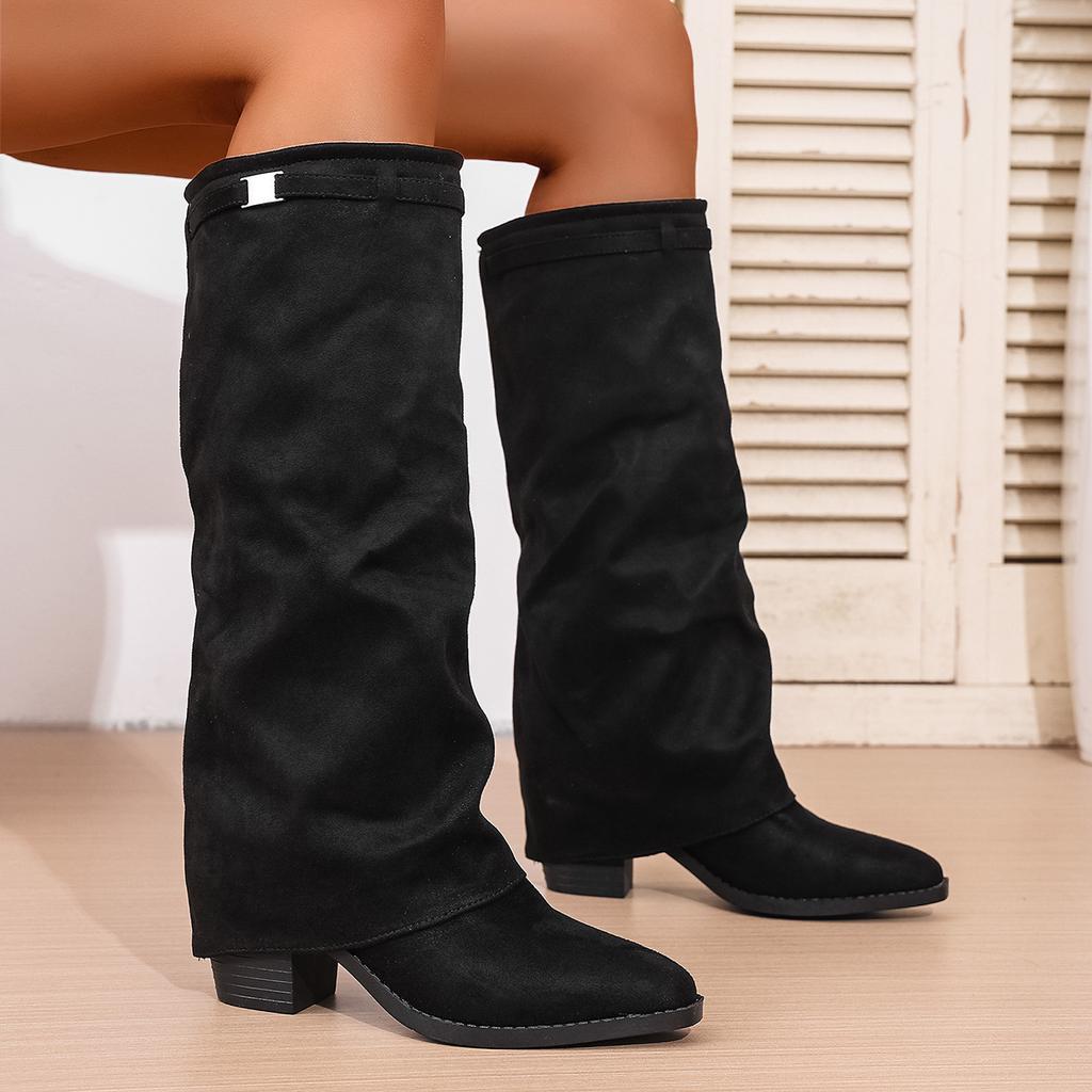 Large Size Pointed European and American High Pants Boots Autumn and Winter Foreign Trade Folds Thick Heel Sleeve High Heel Fashion Boots Women 43