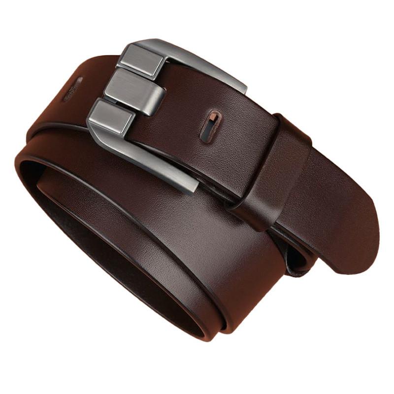 Men Solid Color Leather Belt With Geometric Style And Durable Alloy Buckle Pin