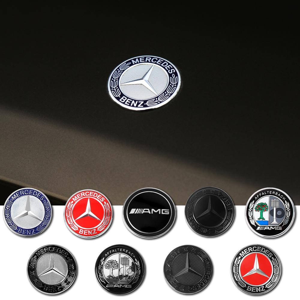 60mm Aluminum ABS Car Flat Hood Emblem Sticker Front Badge Logo Decor Accessories For Mercedes Benz AMG W124 W203 W204 W212 W220