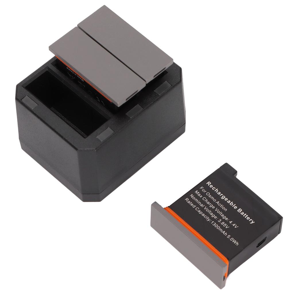 Battery Charger Kit for DJI OSMO Action Camera 3 Pack 1300mAh Batteries and 3 Channel Charger with LED Indicator