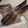Grape Mom's 2024 Leopard Suede Pointed Toe Flats with Buckle