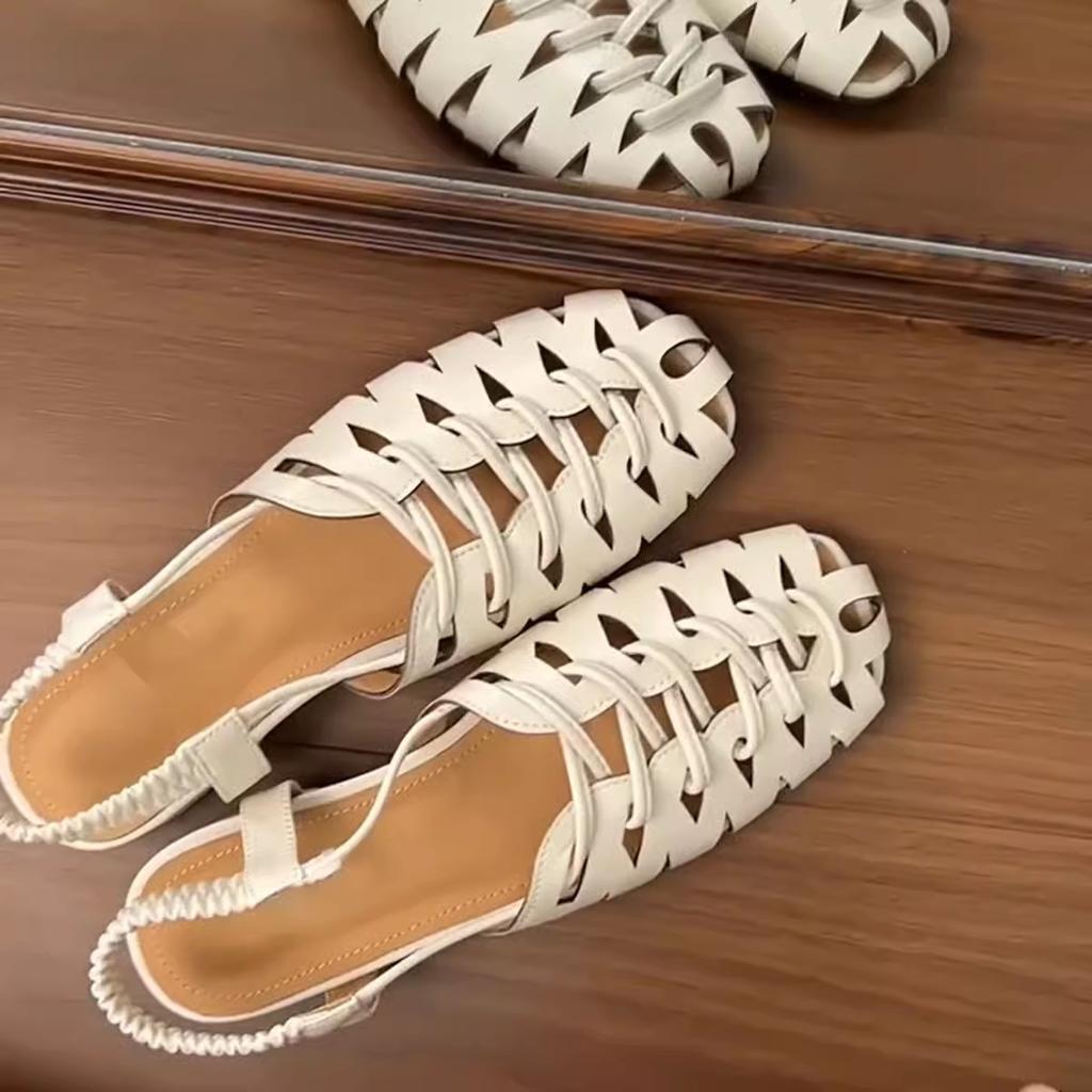 Women's Sandals 2025 New Weave Baotou Lightweight Comfortable Casual Shoes Hollow Breathable Fashion Luxury Square Toe Sandals