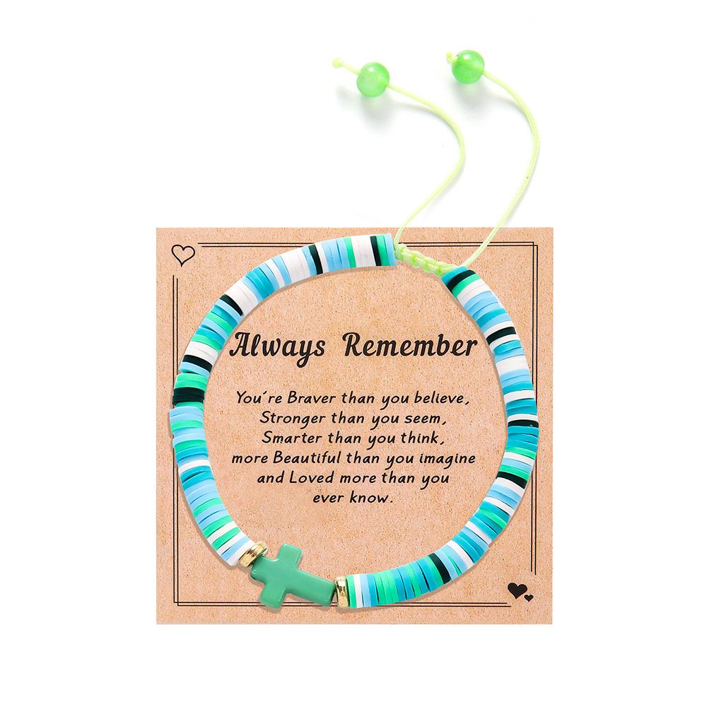 Popular jewelry cards, simple and fashionable style, various colors, cross, soft pottery bracelet, adjustable bracelet, bracelet.