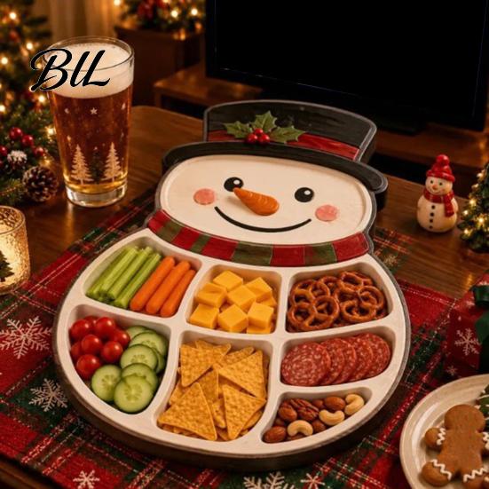 Decorative Tray for Fruit Cheese Christmas Snack Serving Tray, Divided Holiday Appetizer Platter, Cute Snowman/Tree/Penguin/Cow Shaped Table