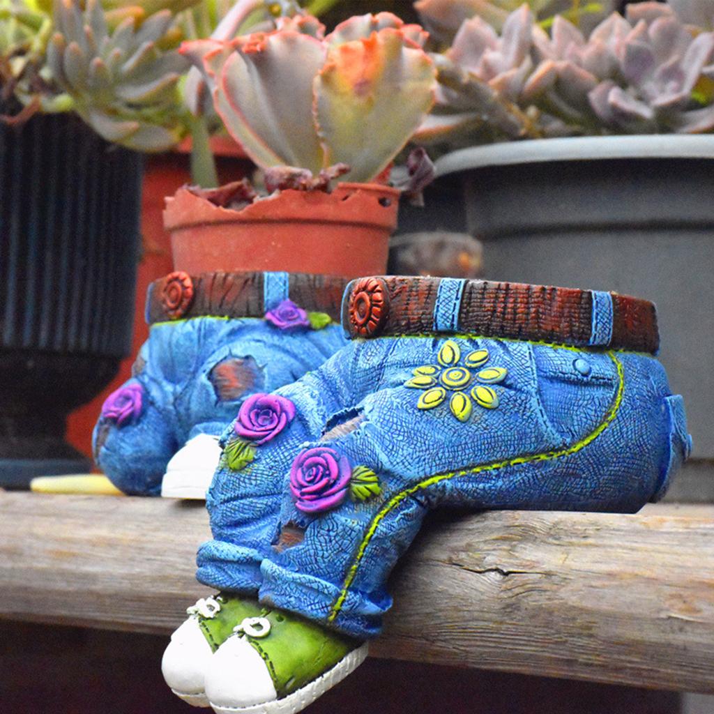 Small Jeans Sculpture Cute Denim Pants Planter Home Garden Table Decoration