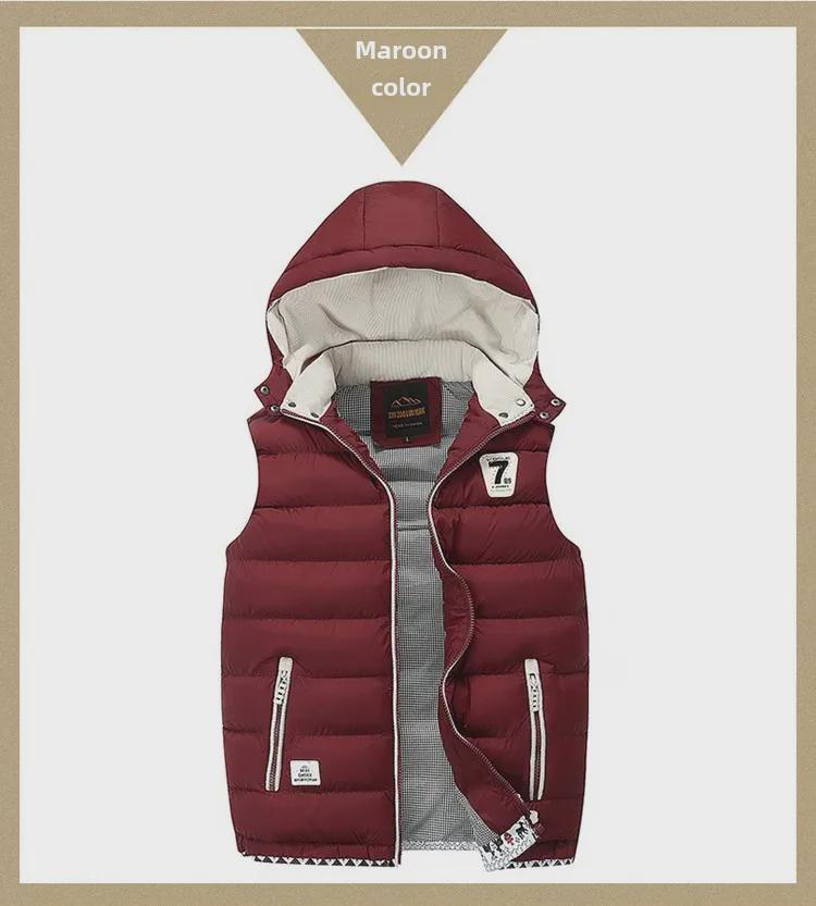 Мужской однотонный жилет из хлопка с капюшоном - модный молодежный кардиган