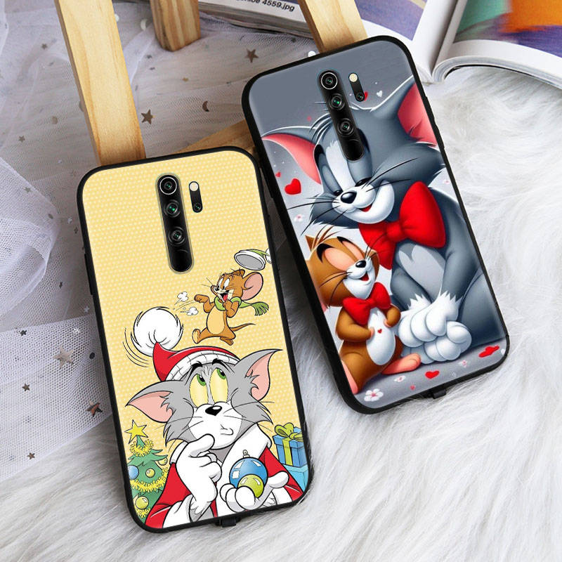 Черный чехол для Xiaomi Poco X6 X4 M5 M6 F5 F6 C65 C55 C50 C51 C40 Pro Redmi 14C A3X 13C 12C 11T 10A 9C Note 7 6 8A Plus C-46 Tom Jerry Cat Cartoon