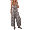 Summer Casual Beach Leopard Jumpsuit Women Spaghetti Strap Print Rompers Loose Pocket Sleeveless Jumpsuits