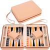 Pochette De Jeu Backgammon De Voyage 9" Similicuir Rouge - Fermeture Zip - Interieur Feutré: Beige/orange/noir - 250501