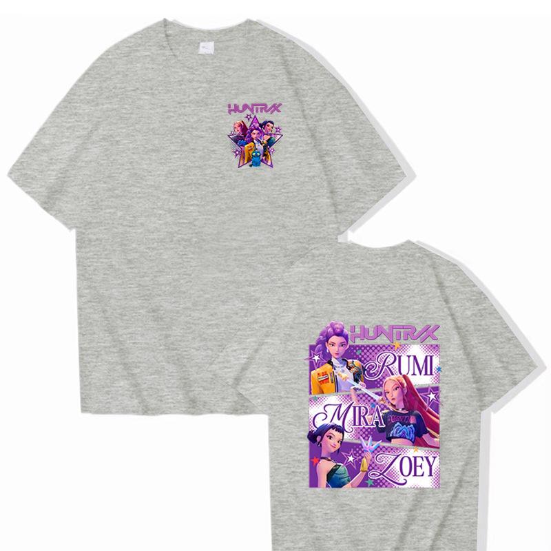 Футболка Movie KPop Demon Hunters Летняя футболка с коротким рукавом в стиле Харадзюку для повседневной носки, свободная, женская и мужская, топы с графическим принтом