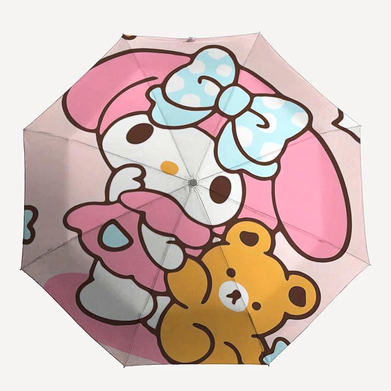 1 шт. Автоматический складной зонт My Melody с милым дизайном в виде банта - Портативный складной дизайн, 8-спицевый железный каркас, уличный зонт для фанатов, путешественников