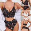 2Pcs/Set Women Sexy Lingerie See-Though Lace Hollow Underwear Bow Tie Decor Open File  Panties