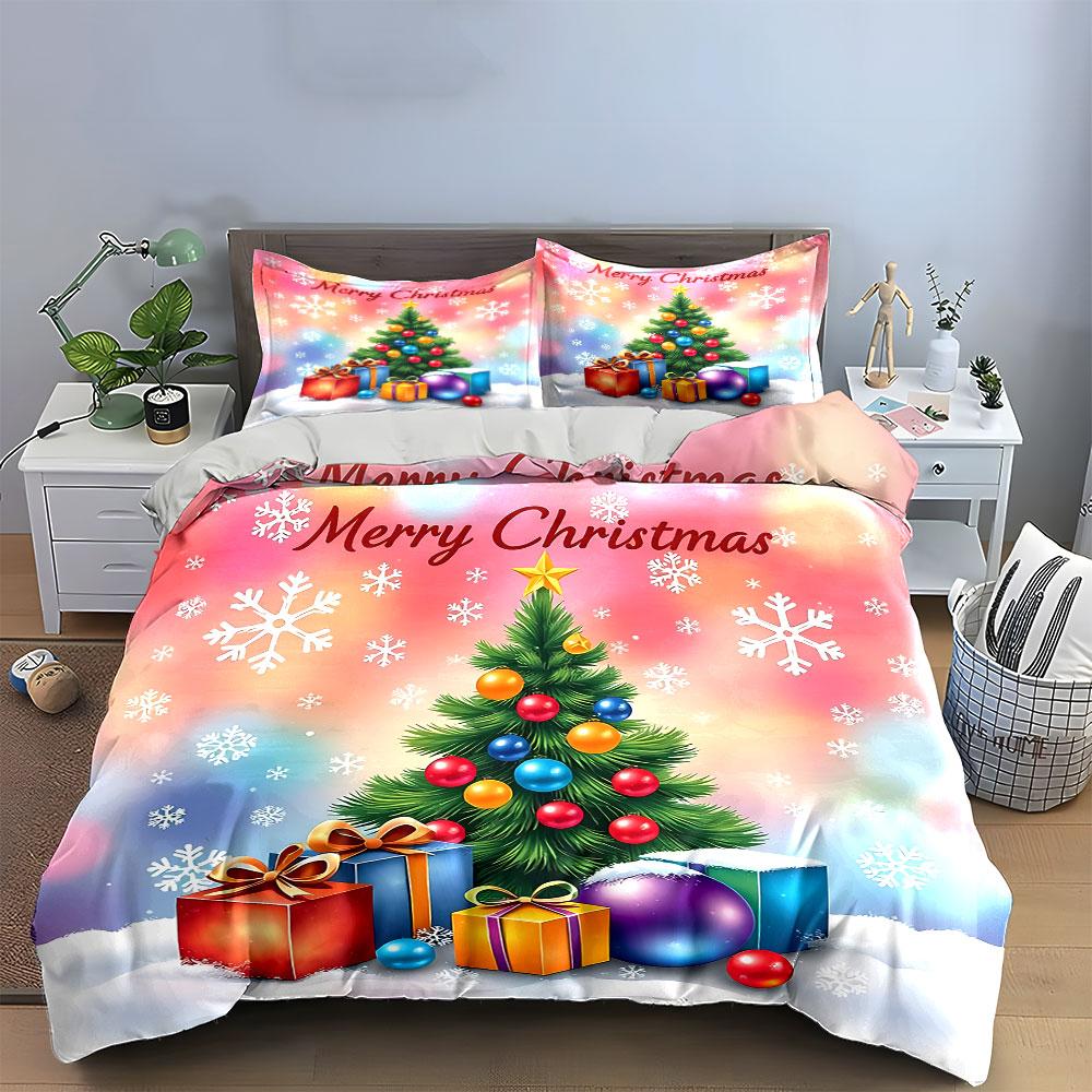 Christmas Tree with Gifts Print Bedding Duvet Cover Set Duvet Cover Pillowcases (1*Duvet Cover 2*Pillowcases, without duvet insert)
