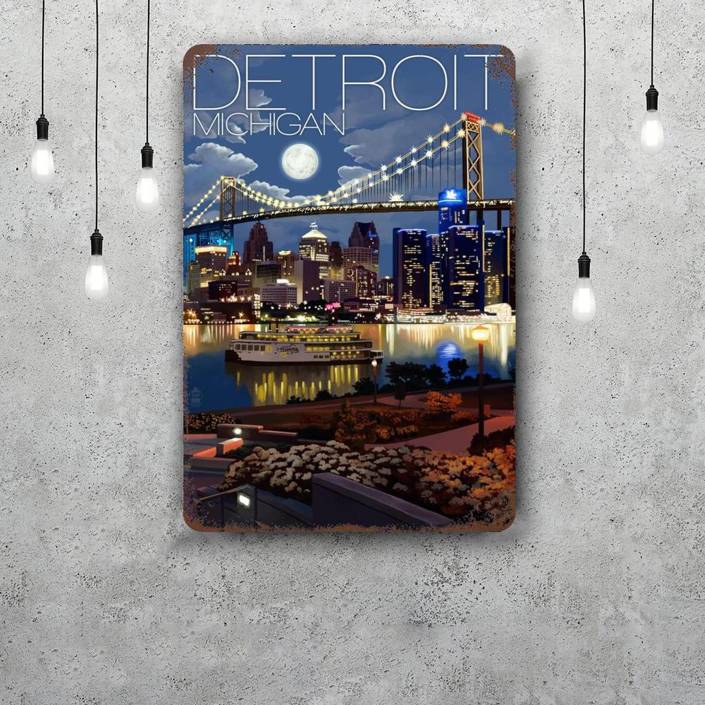 detroit Funny Bar Metal Sign Retro Plaque Vintage Sign Alcohol Drinker Pub Club Man Cave Kitchen Wall Decoration