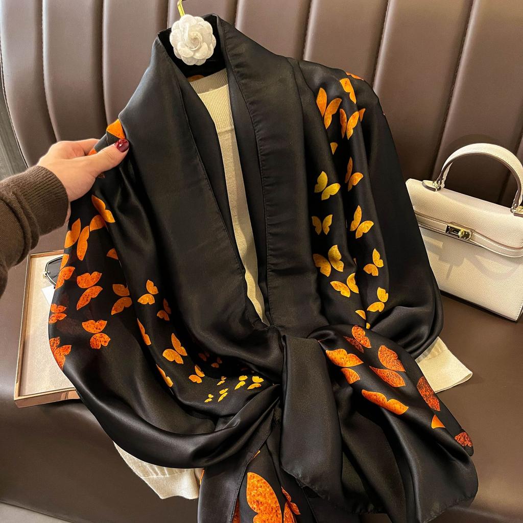 Fashion Silk Scarf Women Shawls Female Cover Flowers for Traveling Sun Protect Sunscreen Beach Scarves Air Conditioning Wraps