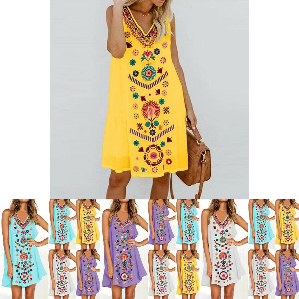 Женское миди-платье без рукавов в стиле бохо, пляжное, повседневное, цветочное, сарафан, идеально для лета