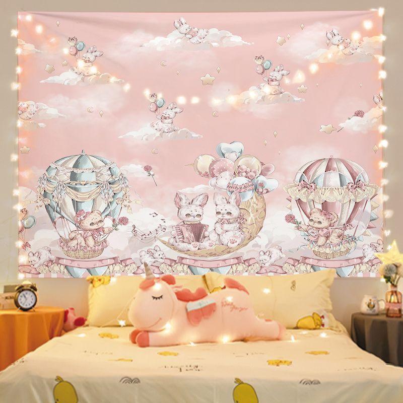 Pink Polka Dot Lolita Little Bear Rabbit Tapestry Wall Hanging Home Decor for Bedroom Living Room Sweet Bow Cute Pet