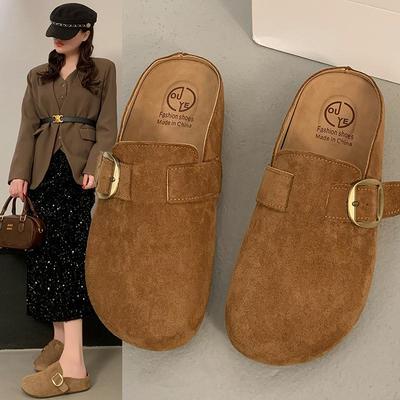 Модная обувь Женская 2025 Домашние тапочки Платформа Закрытый носок Лоферы Pantofle Новые Весенние Ретро Шлепанцы Обувь Женская 2025 Лоферы Закрытый носок F