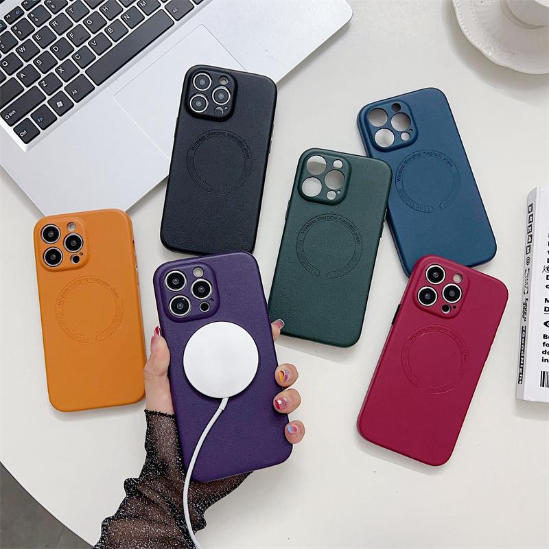 Прецизионная защита камеры с отверстием, беспроводная зарядка для кожаного чехла Magsafe для iPhone 15 14 13 12 Pro Max Plus, магнитный противоударный чехол-бампер