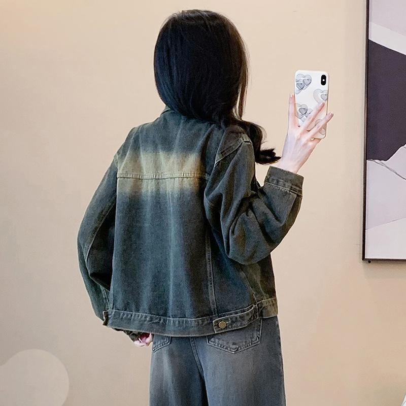 Весенне-осенняя женская джинсовая куртка, винтажная куртка-поло с воротником, короткие топы