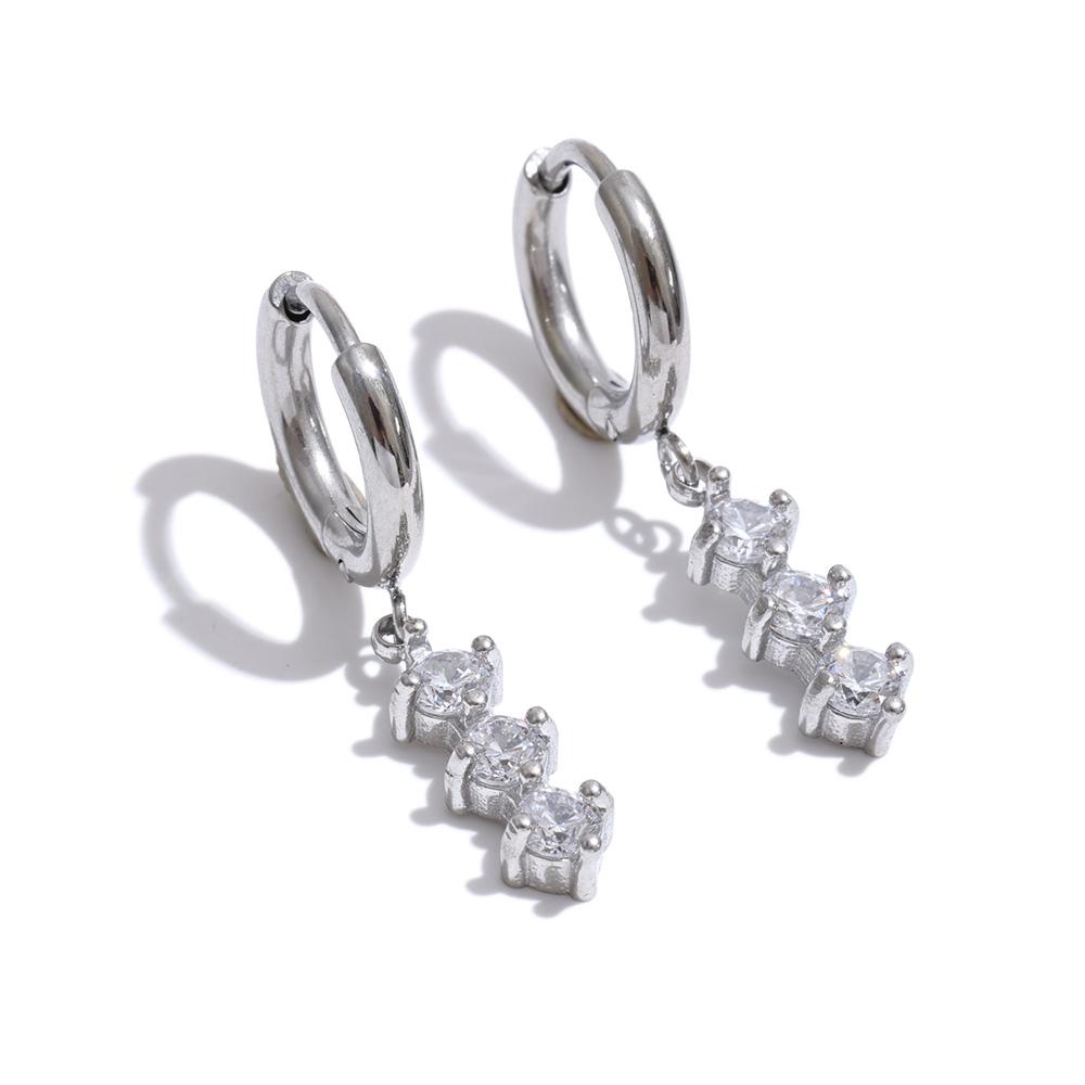 Yhpup Stainless Steel Cubic Zirconia Small Charm Drop Hoop Earrings 16K Gold Platinum Color PVD Plated Stylish Daily Jewelry