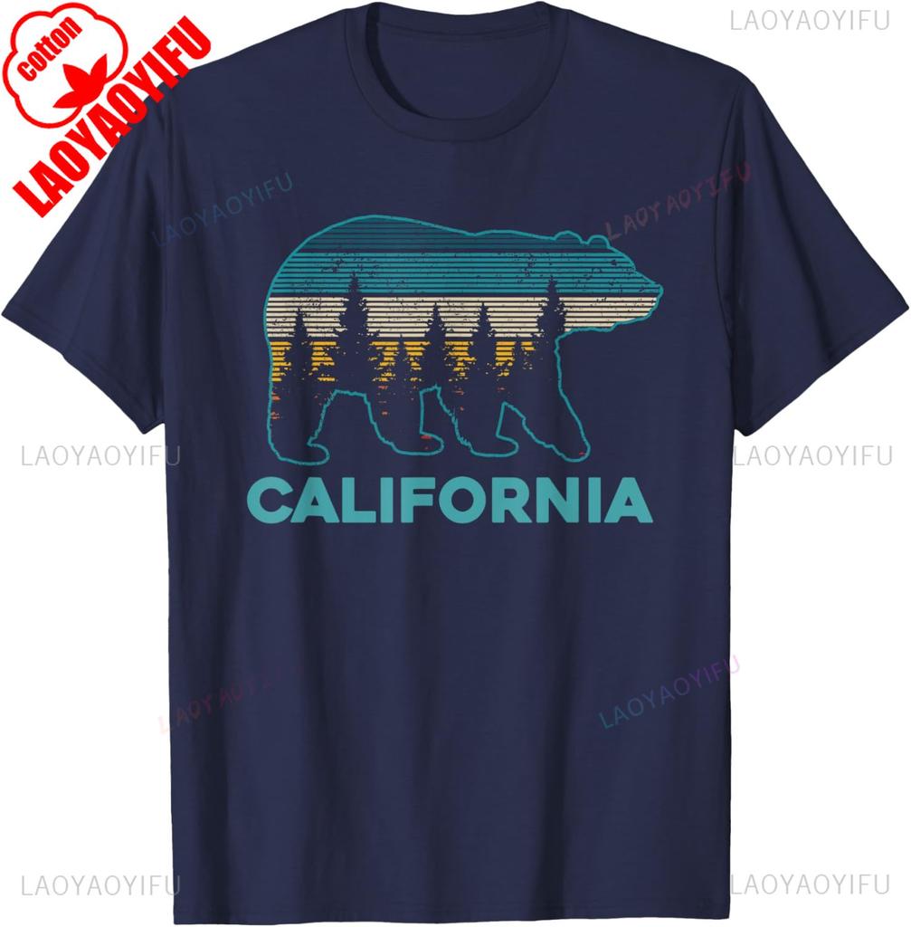 California Bear Vintage Retro Nature Hiking Souvenir Gift TShirt Natural Forest Tee Tops Men Daily Crewneck Cotton Short Sleeve