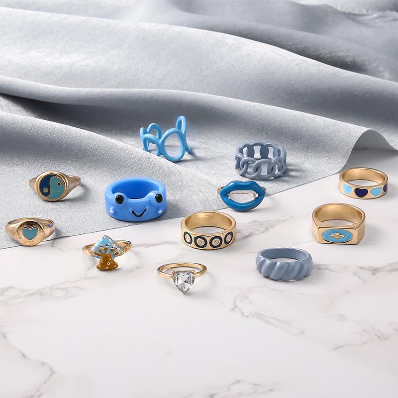 Набор из 12 колец-капельниц для губ в форме сердца и лягушки с дизайном открытой цепи