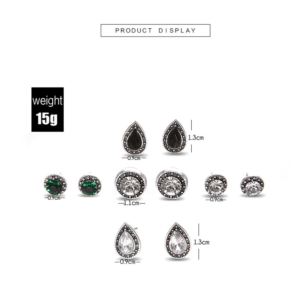 5 Pairs Retro Bohemia Style Earring Set Shimmer Crystal Ear Studs