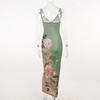 Women's Sexy Floral Print Spaghetti Strap Maxi Dress V Neck Backless Slim Fit Bodycon Long Dress for Summer Vacation Beach Party Date Night Wear