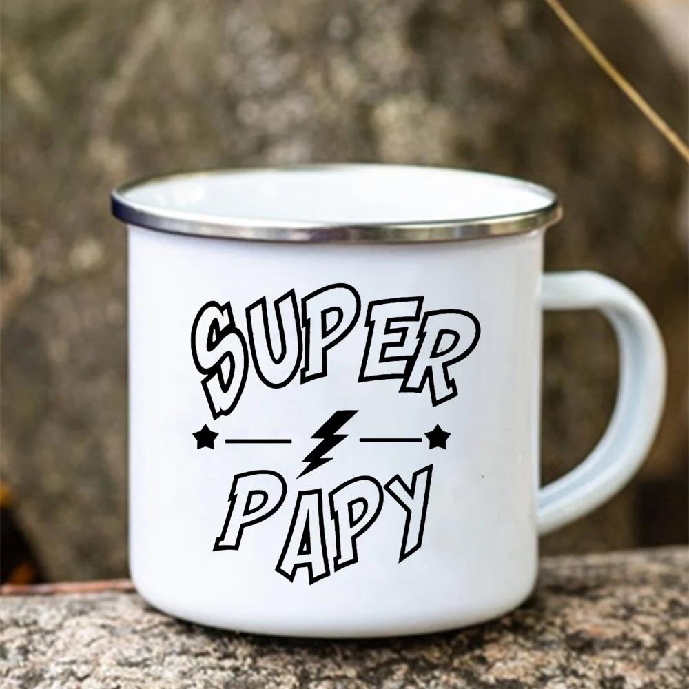 Кружки с принтом Super Papy Креативные кофейные чашки Кружка для питья воды, чая Туристическая кружка Эмалированная кружка Для улицы, дома С ручкой Посуда для напитков Подарок для дедушки